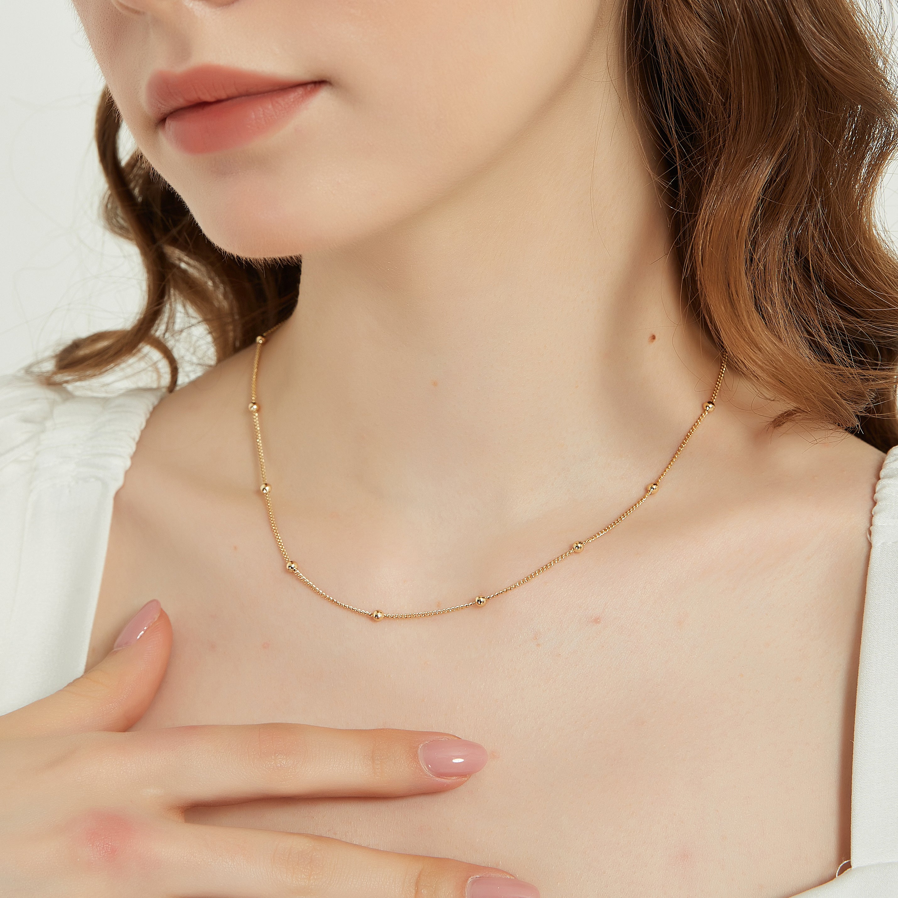 Elise dainty satellite chain link layering necklace