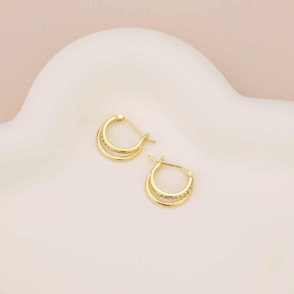 Double Paved Huggie Hoop Earrings E072