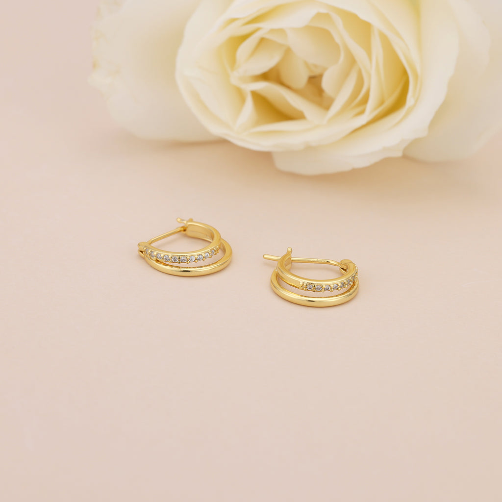 Double Paved Huggie Hoop Earrings E072