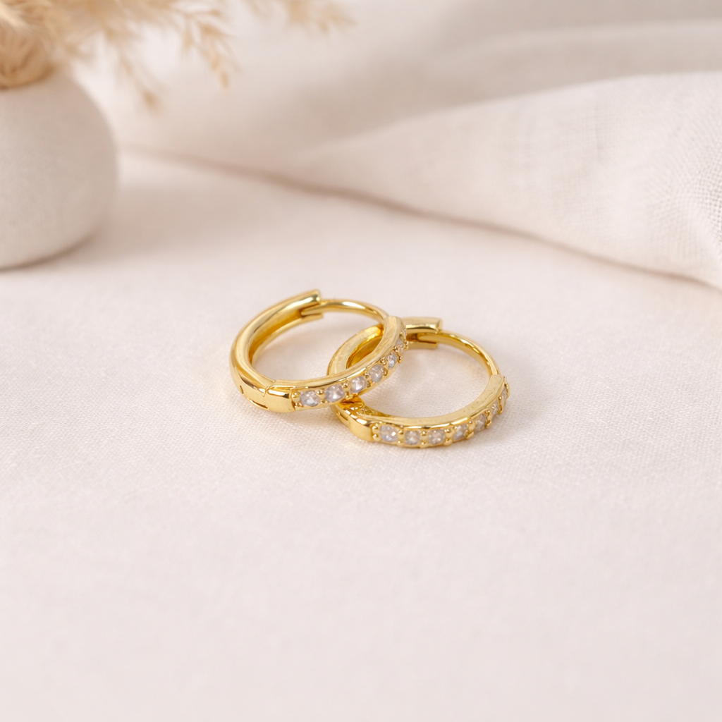 Gold CZ Pave Huggie Hoop Earrings for Women E172
