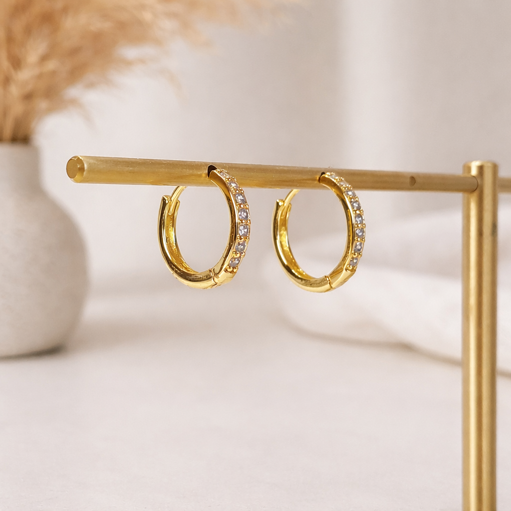 Gold CZ Pave Huggie Hoop Earrings for Women E172