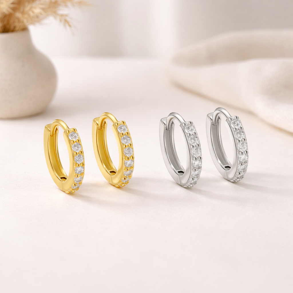 Gold Cubic Zirconia Huggie Hoop Earrings for Women E173