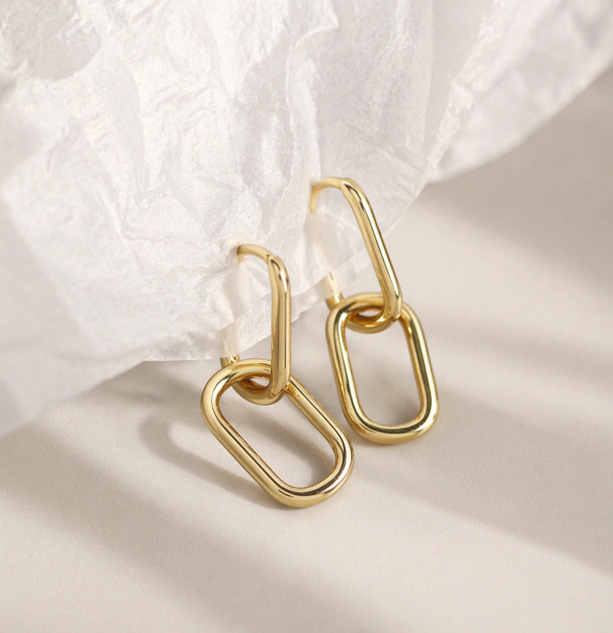 Gold Paperclip Link Drop Earrings Minimalist Jewelry E178