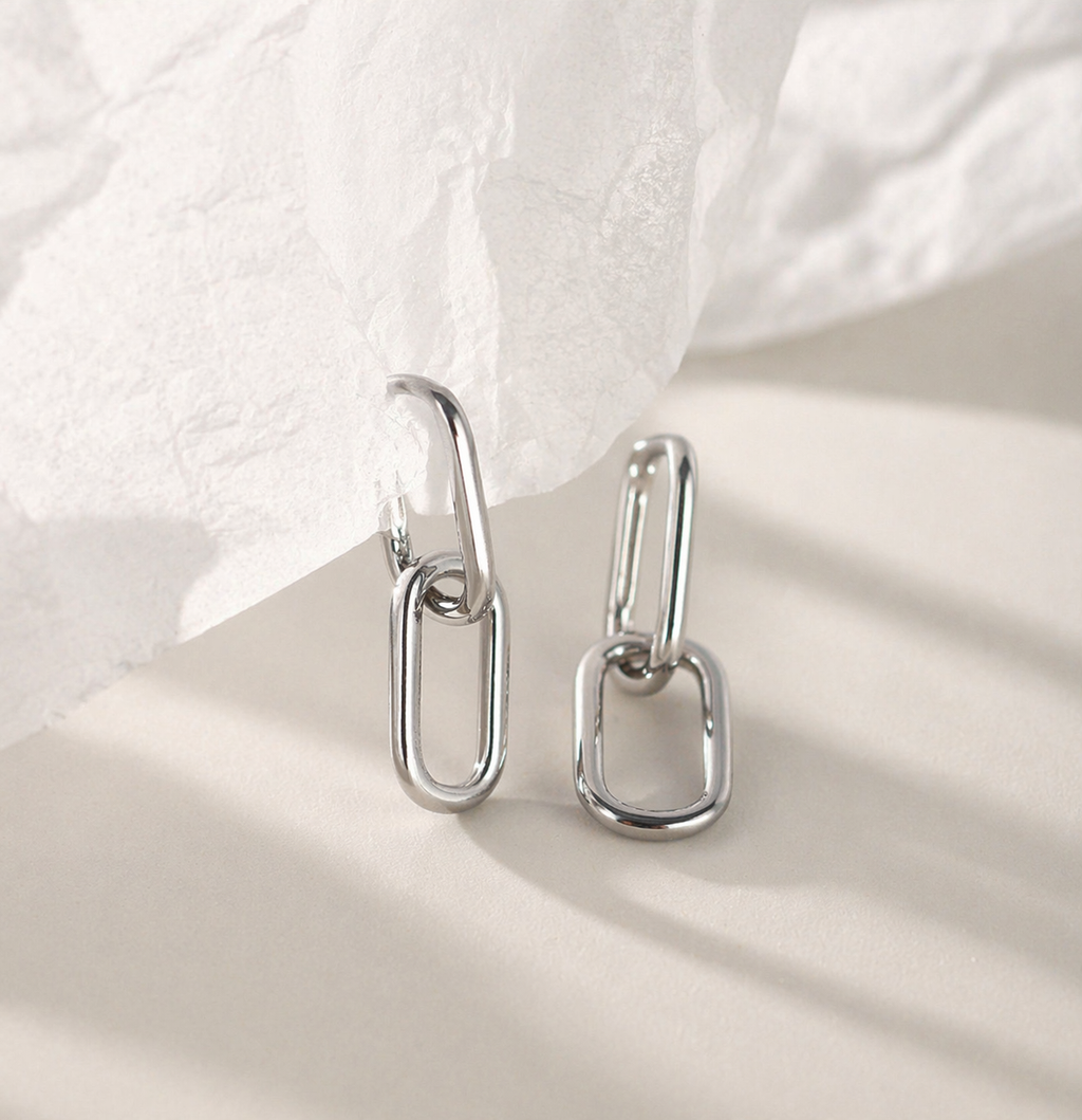 Gold Paperclip Link Drop Earrings Minimalist Jewelry E178