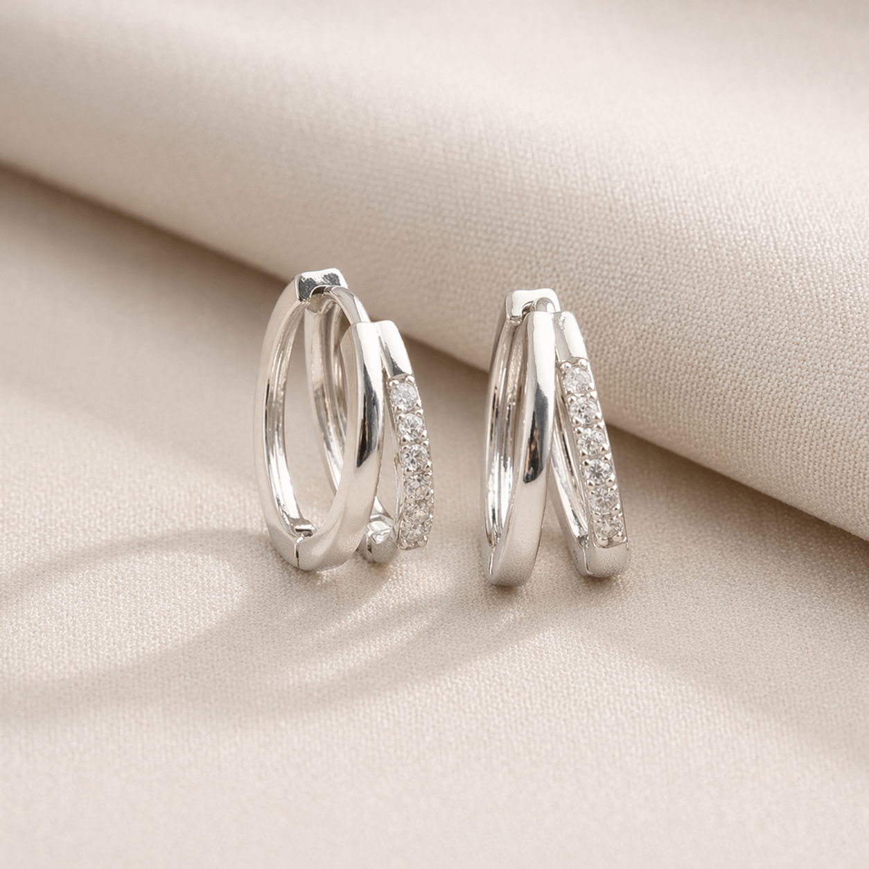 Gold Double Hoop CZ Huggie Hoop Earrings for Women E182