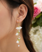Lily of Valley White Flower Pearl Long Dangle Earrings E189