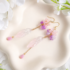Pink Flower Long Dangle Earrings for Women Fairy Jewelry E194