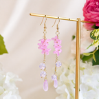 Gold Purple Flower Beaded Dangle Earrings for Women E195
