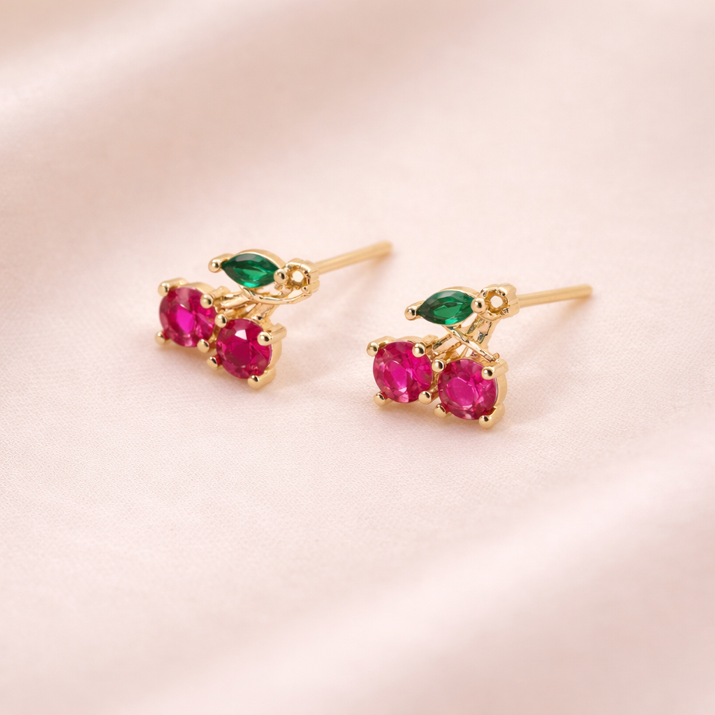 Red & Pink Cherry Crystal Gem Stud Earrings E103
