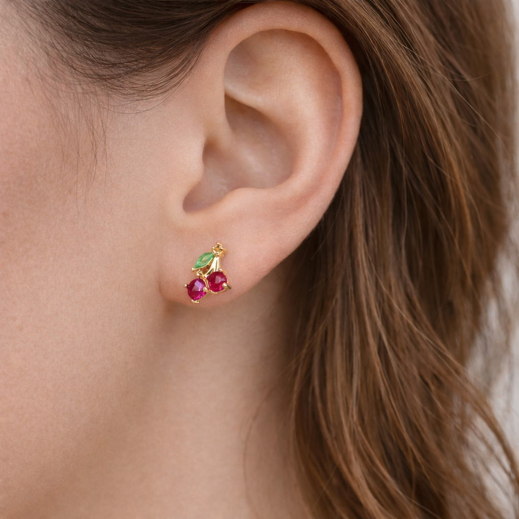 Red & Pink Cherry Crystal Gem Stud Earrings E103