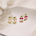 Red & Pink Cherry Crystal Gem Stud Earrings E103