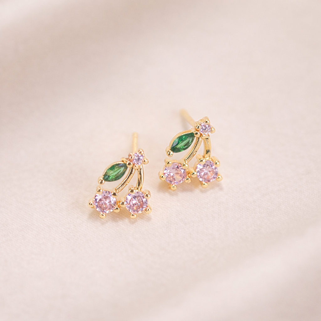 Red & Pink Cherry Crystal Gem Stud Earrings E103