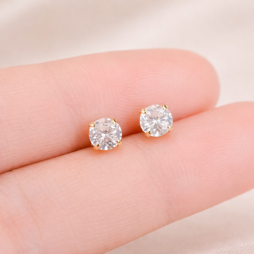 18K Gold Vermeil Crystal Diamond Stud Earrings E107