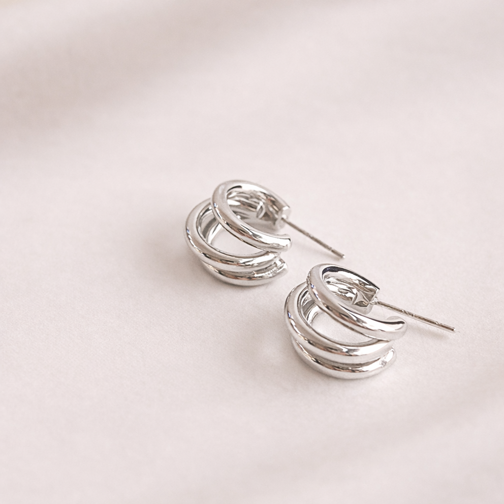 Gold Triple Huggie Open Hoop Earrings E117