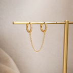 Double Paved Huggie Hoop Chain Single Earrings E128