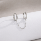 Double Paved Huggie Hoop Chain Single Earrings E128