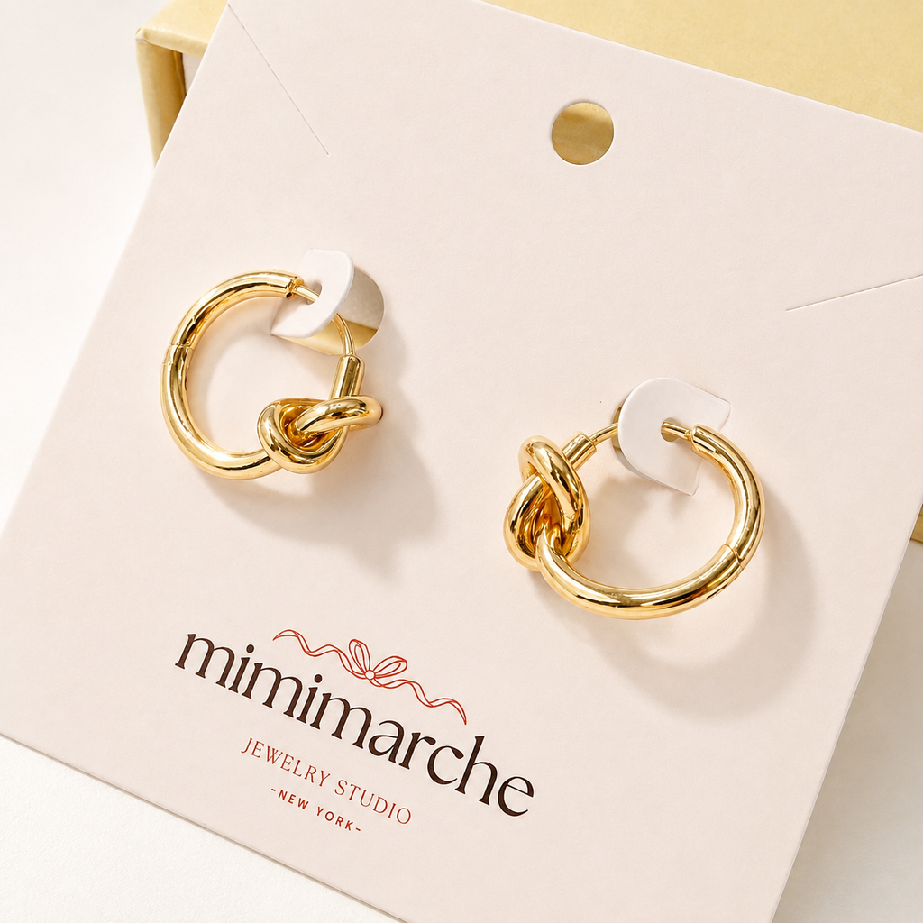 Minimalist gold love knot hoop earrings E300