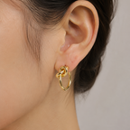 Minimalist gold love knot hoop earrings E300