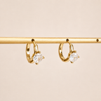14k gold solitaire baguette crystal huggie hoop earrings E303