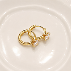 14k gold solitaire baguette crystal huggie hoop earrings E303