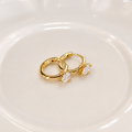 14k gold solitaire baguette crystal huggie hoop earrings E303