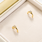 14k gold solitaire crystal open huggie hoop earrings E301