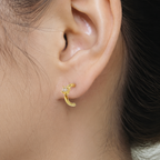 14k gold solitaire crystal open huggie hoop earrings E301