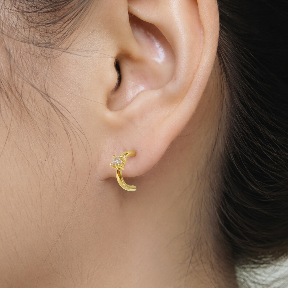 14k gold solitaire crystal open huggie hoop earrings E301
