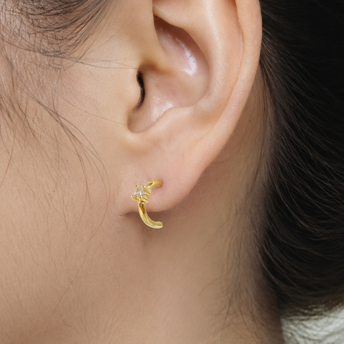 14k gold solitaire crystal open huggie hoop earrings E301
