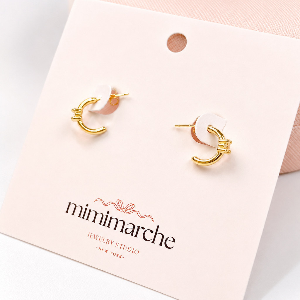 14k gold solitaire crystal open huggie hoop earrings E301