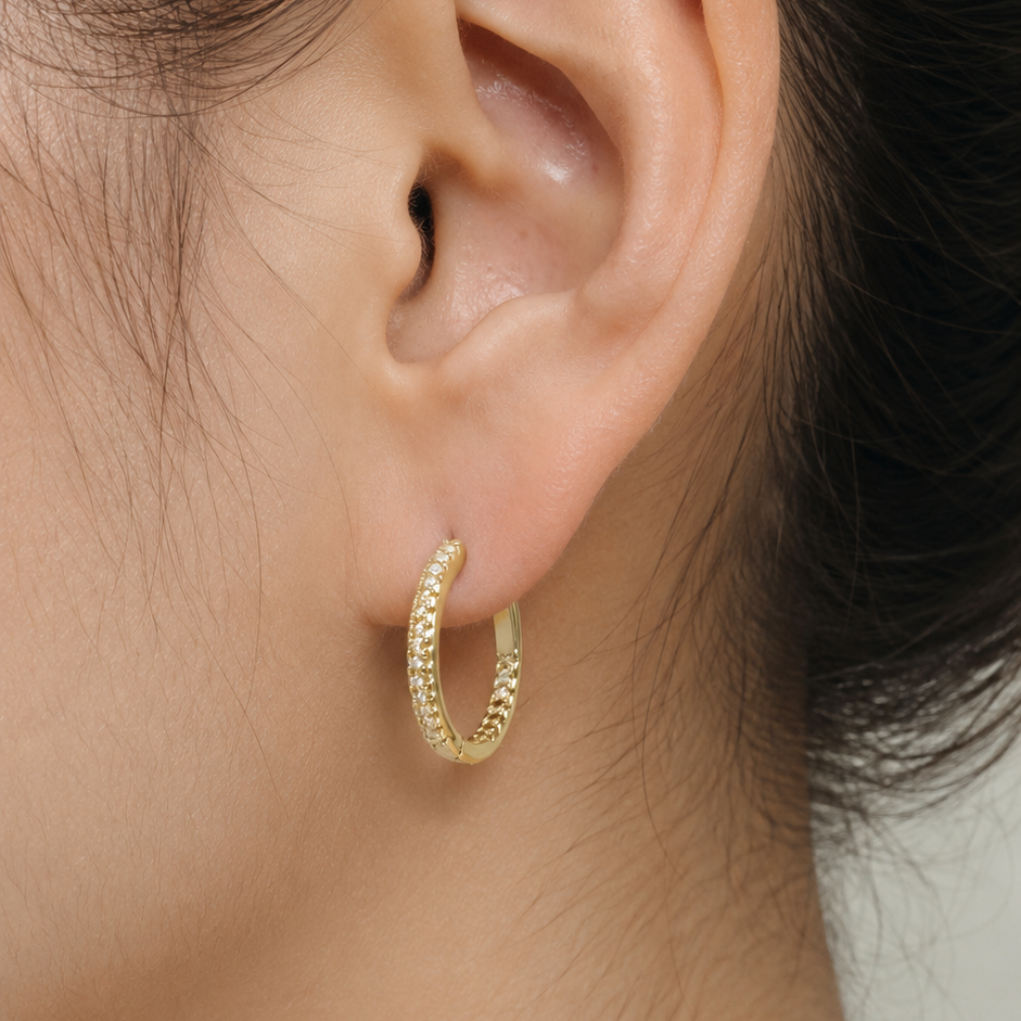 14k gold paved minimalist hoop earrings E302
