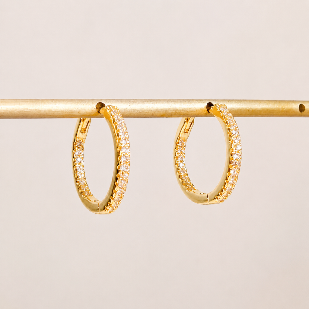 14k gold paved minimalist hoop earrings E302