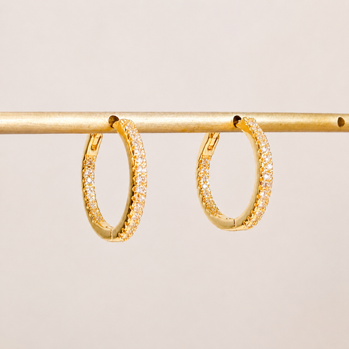 14k gold paved minimalist hoop earrings E302