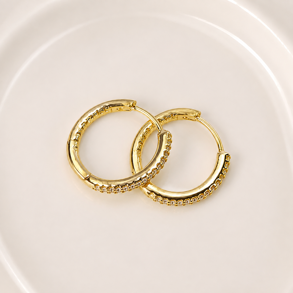 14k gold paved minimalist hoop earrings E302