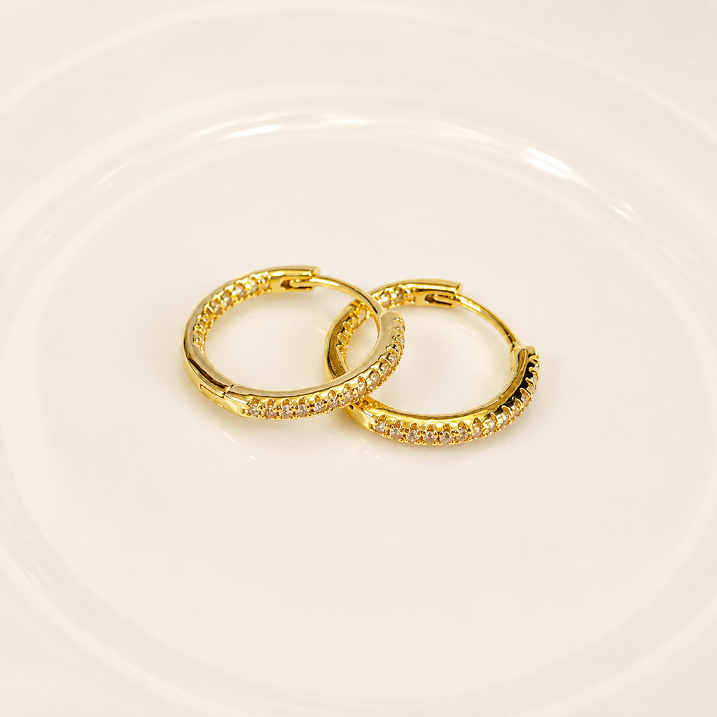 14k gold paved minimalist hoop earrings E302