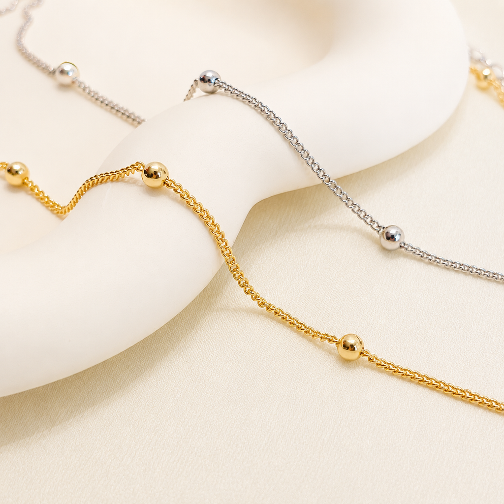 Elise dainty satellite chain link layering necklace
