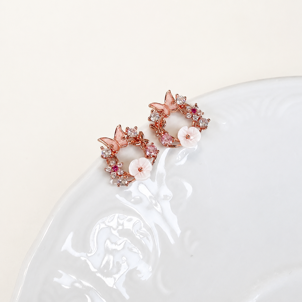 Butterfly & flower wreath dainty cute stud earrings E292