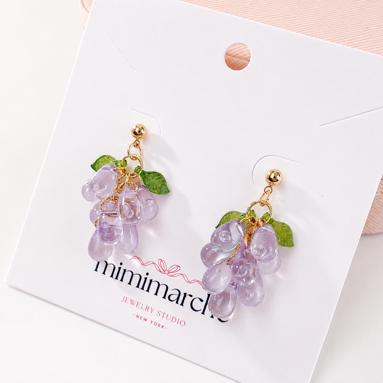 Purple glazed resin grape cluster dangle earrings E294