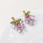 Purple glazed resin grape cluster dangle earrings E294