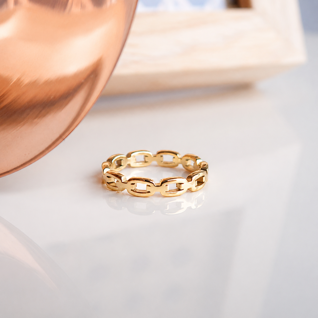 Eden dainty gold chain link stacking ring