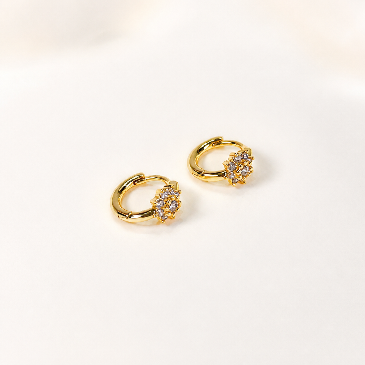 Cubic Zirconia dainty flower huggie hoop earrings E277
