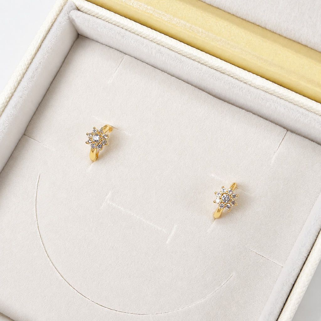 Cubic Zirconia dainty flower huggie hoop earrings E277