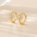 Cubic Zirconia dainty flower huggie hoop earrings E277