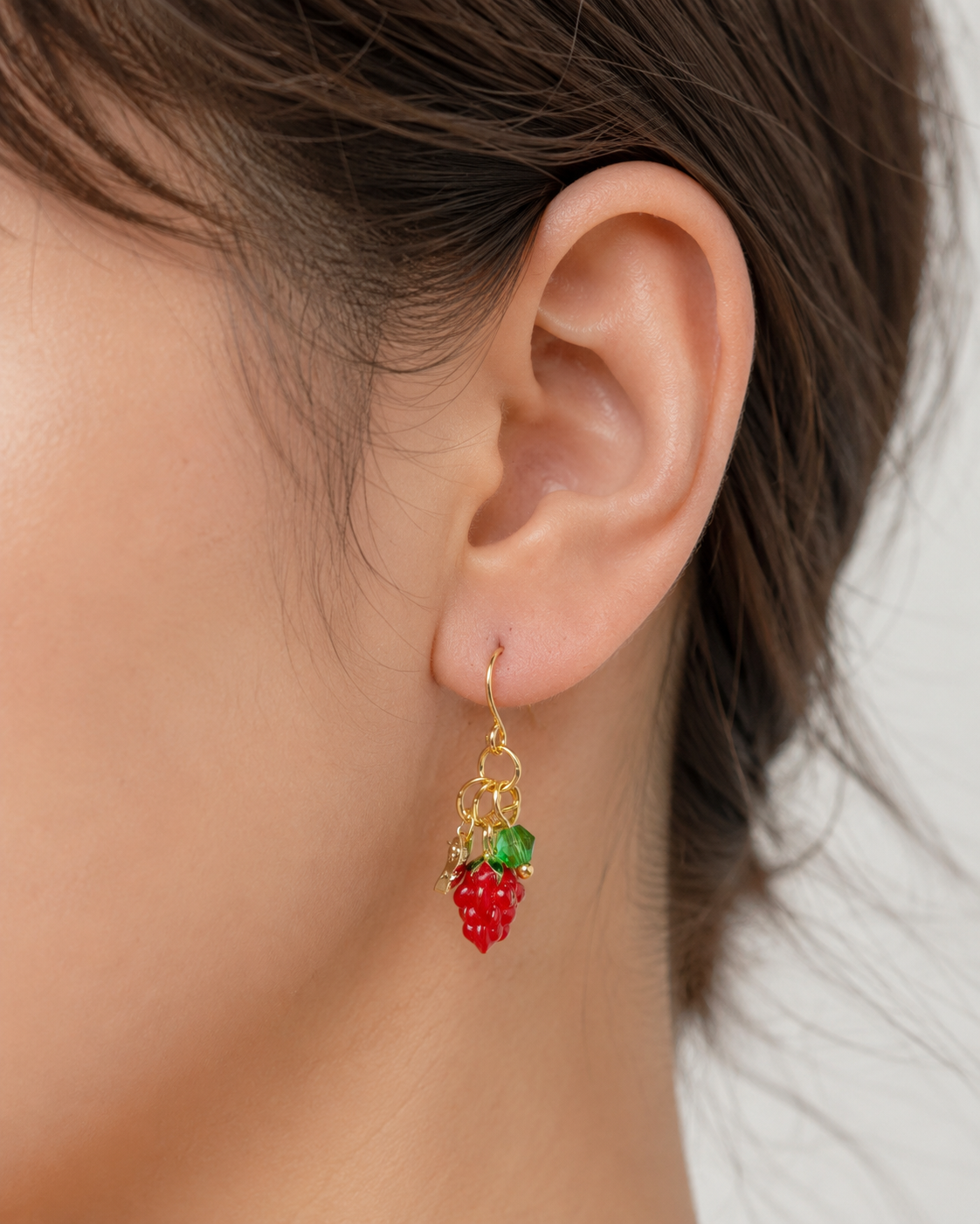 Dainty enamel strawberry flower dangle earrings E296