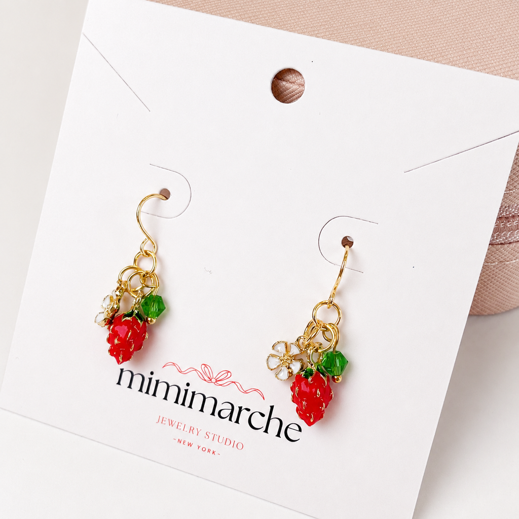Dainty enamel strawberry flower dangle earrings E296