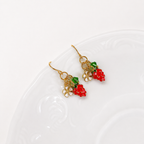 Dainty enamel strawberry flower dangle earrings E296