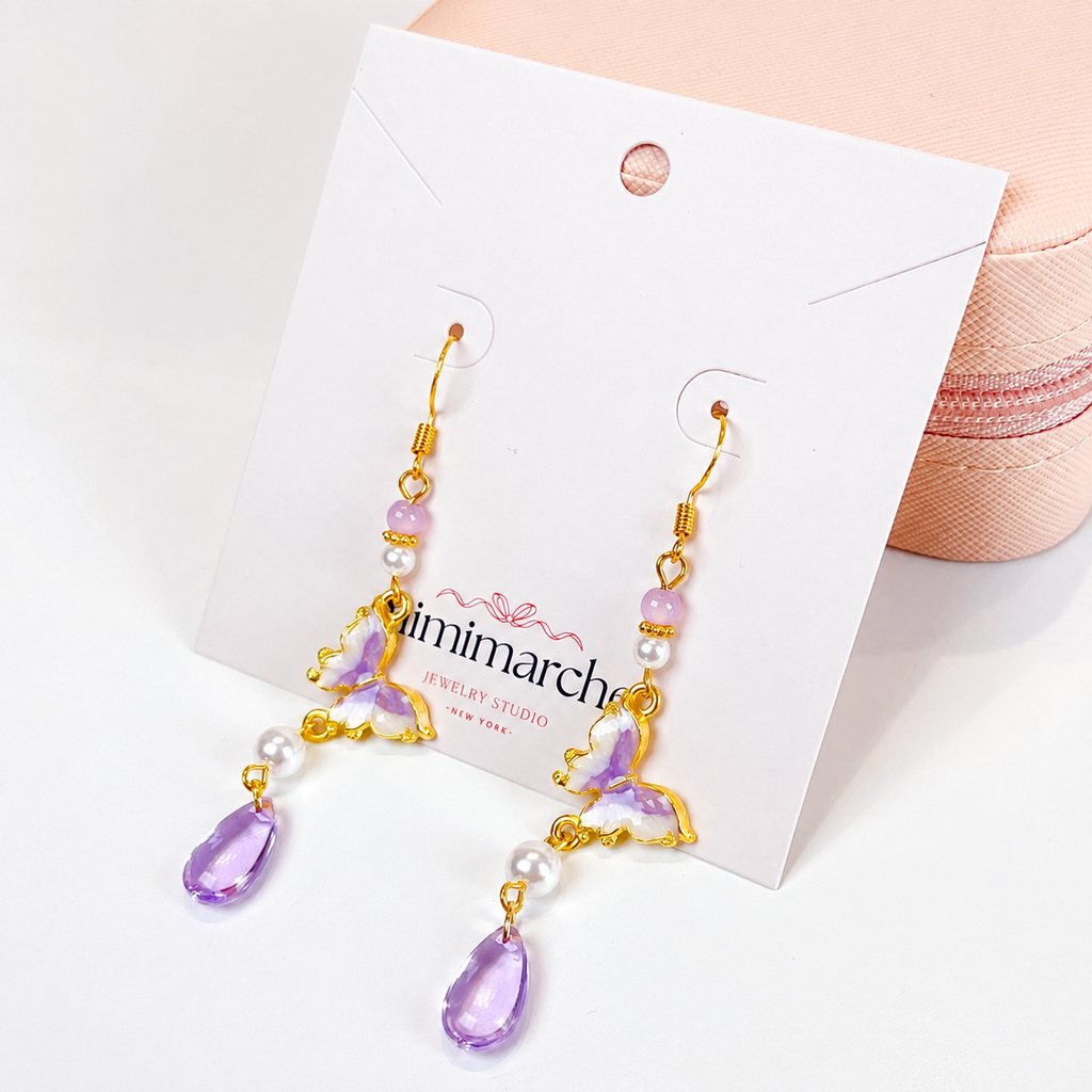 Purple butterfly with crystal dangle earrings E297
