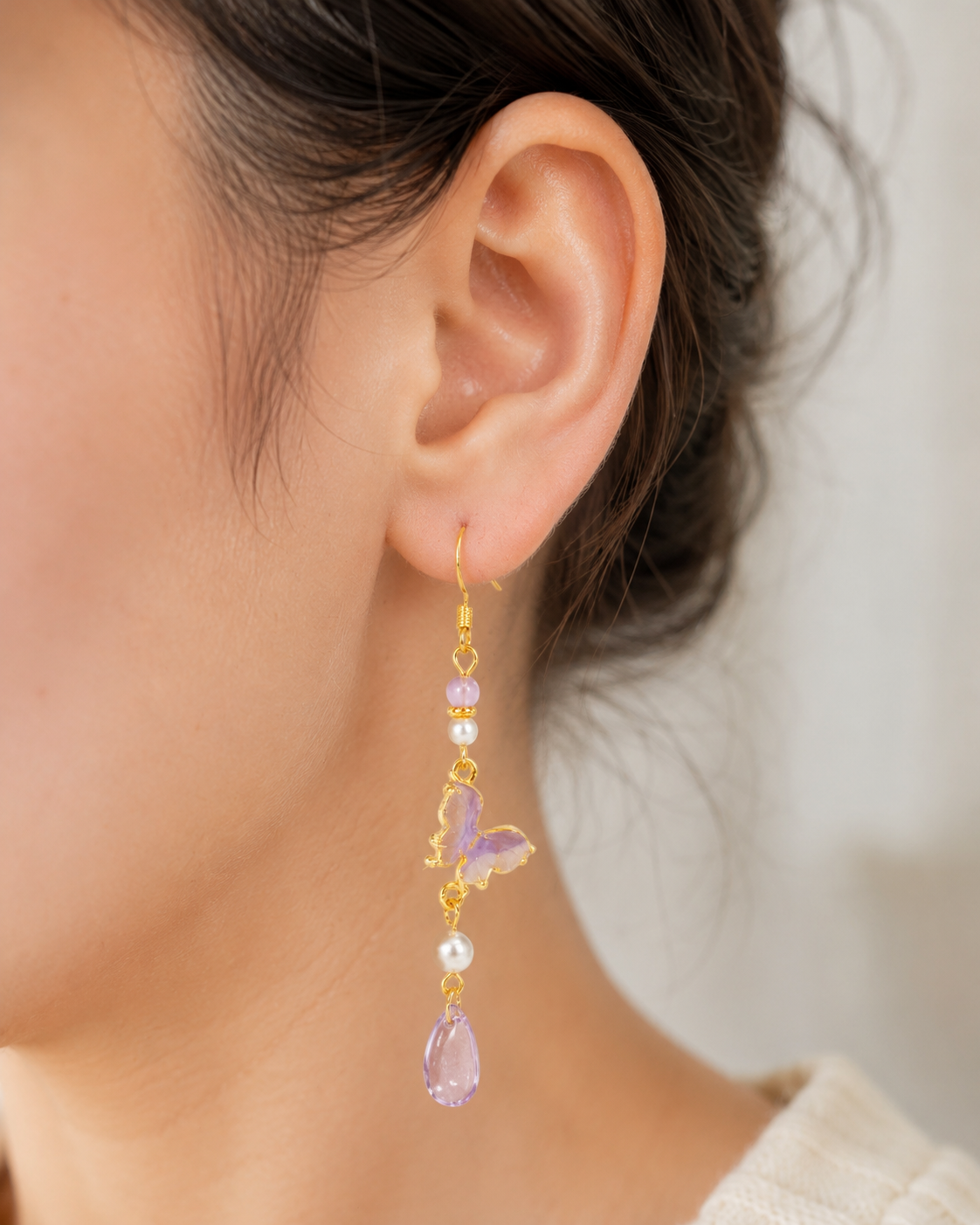 Purple butterfly with crystal dangle earrings E297