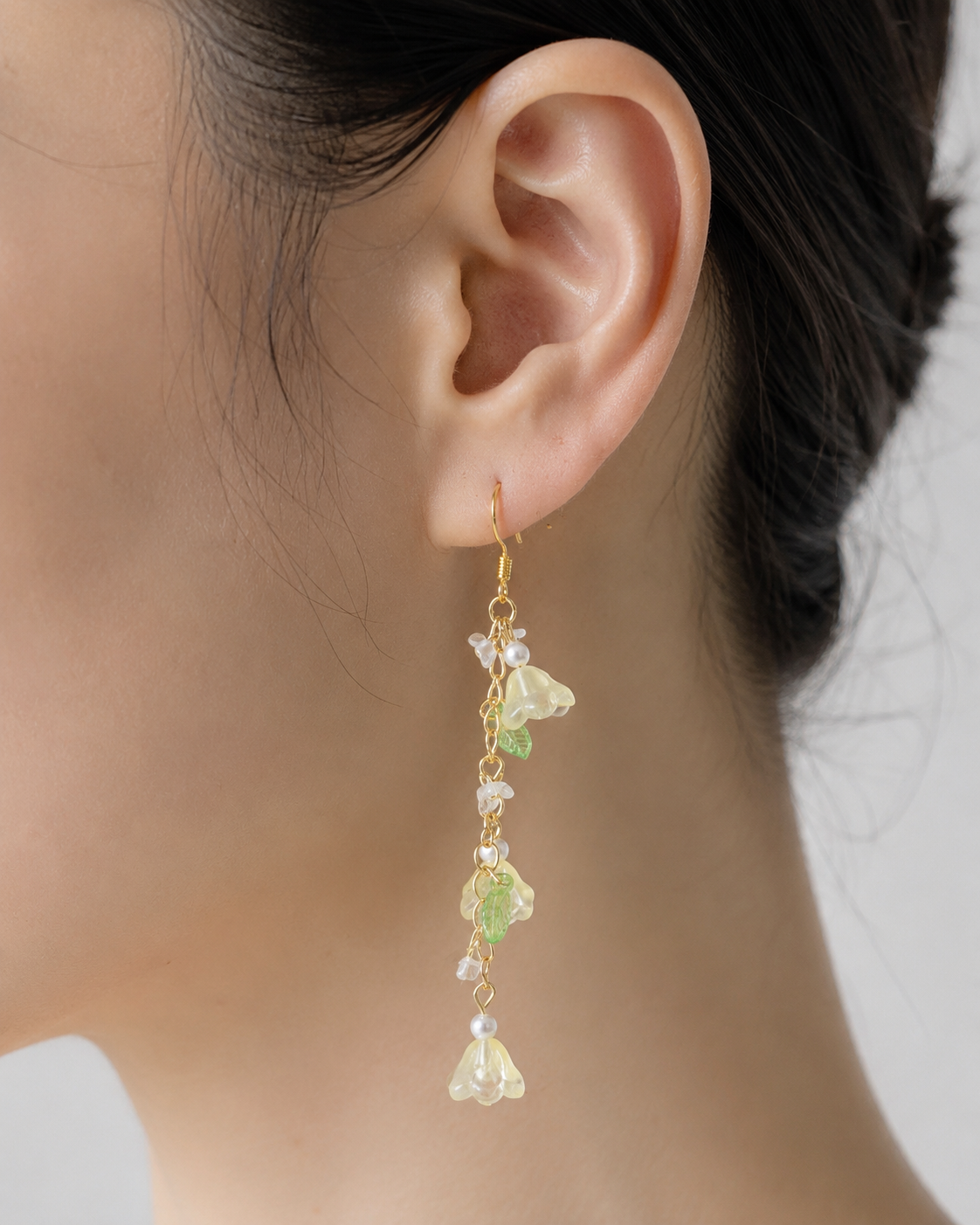Yellow lily of the valley flower dangle earrings E298