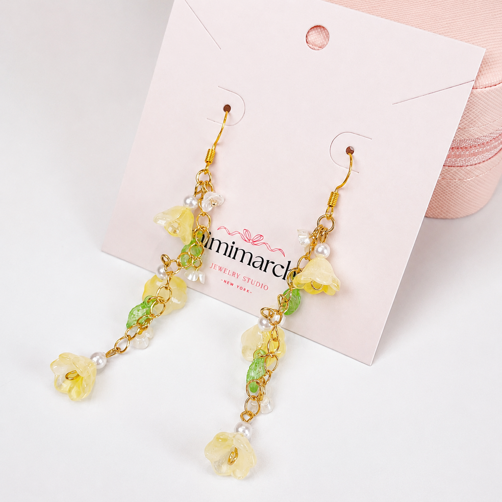 Yellow lily of the valley flower dangle earrings E298